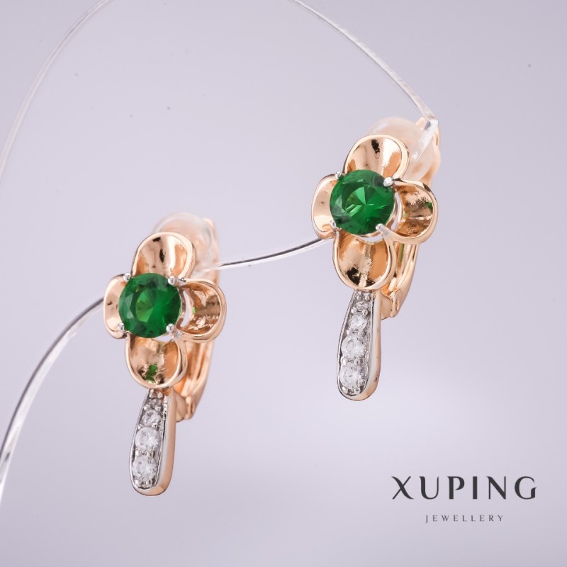 Xuping Earrings with Green Stones 20x10mm 18k Gold Plating