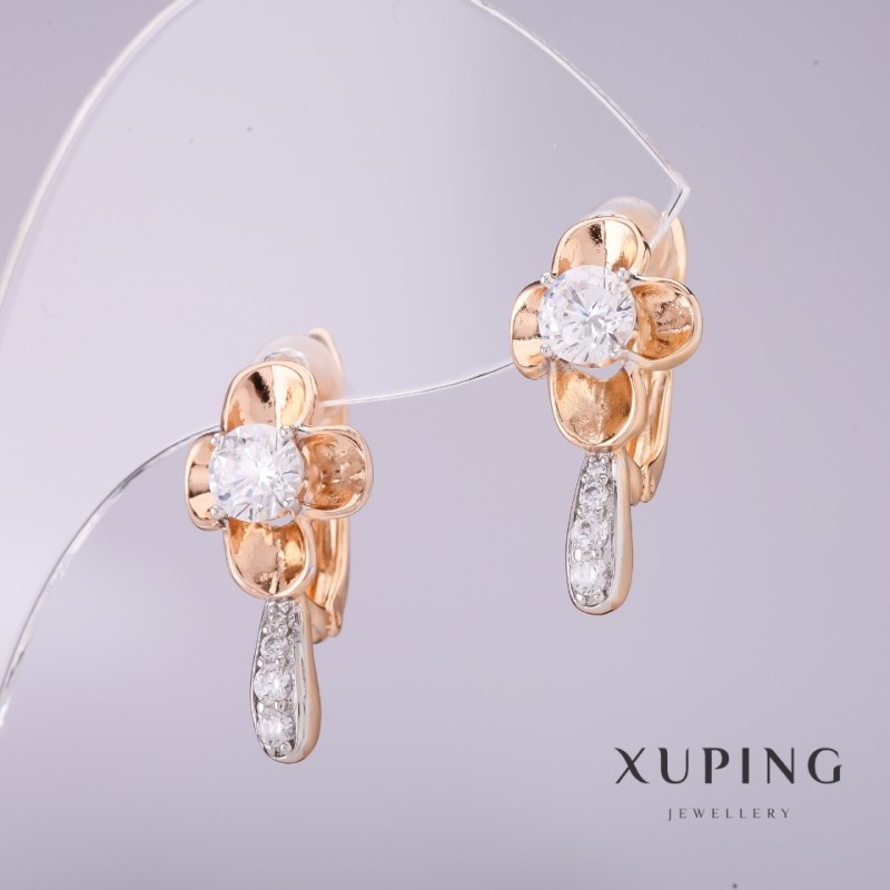 Xuping Earrings with White Stones 20×10mm 18K Gold Plated