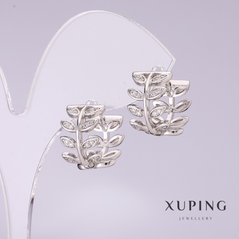 Xuping Earrings with white crystals 14x10mm Rhodium-plated