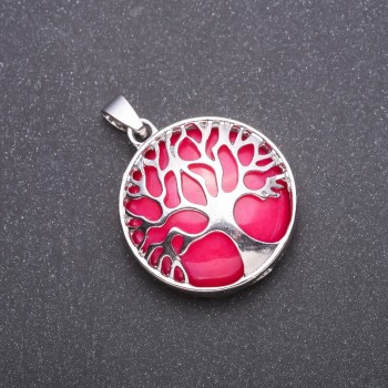 "Tree" Pendant with Natural Tourmaline Stone, diameter 27mm