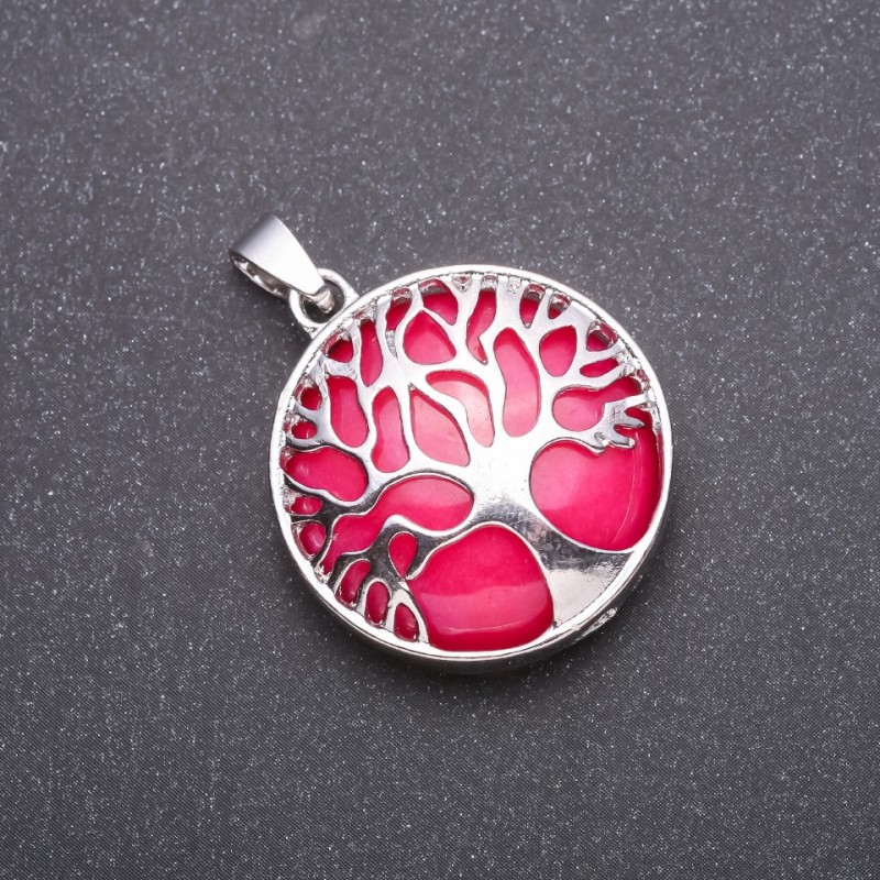 "Tree" Pendant with Natural Tourmaline Stone, diameter 27mm