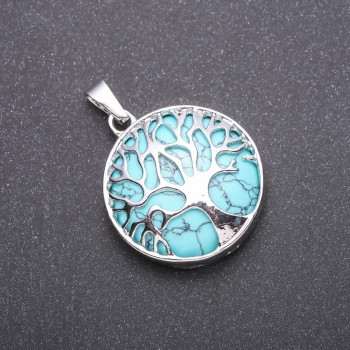 "Tree" Pendant with Green "Turquoise" Stone (Artificial), Diameter 27mm