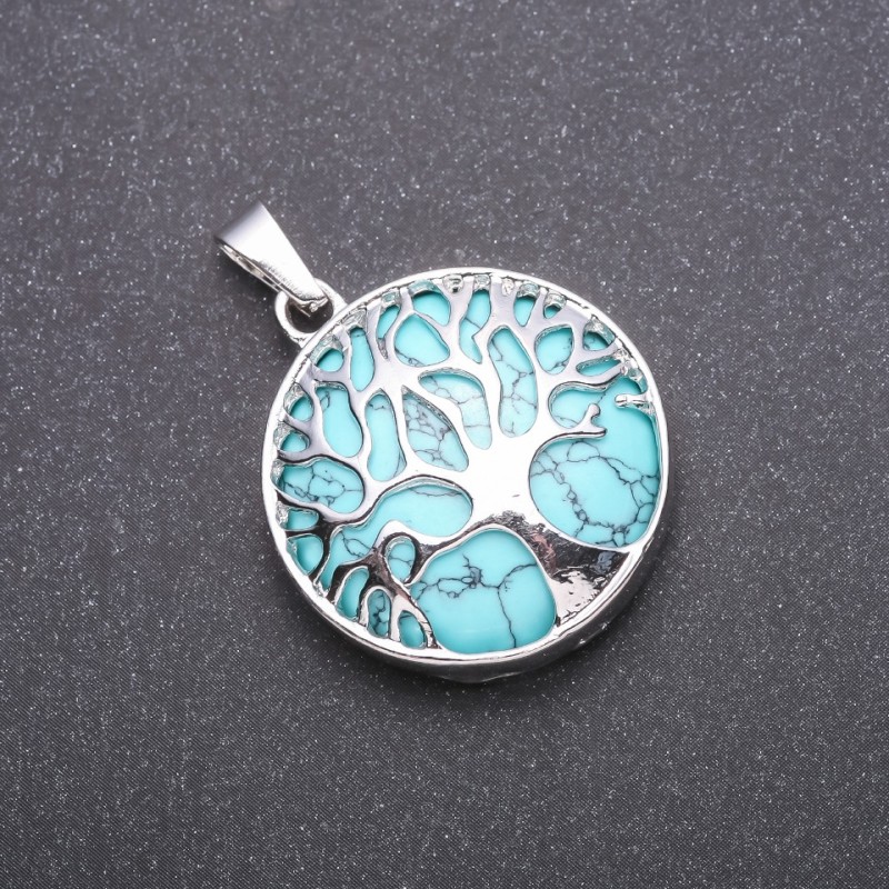 "Tree" Pendant with Green "Turquoise" Stone (Artificial), Diameter 27mm