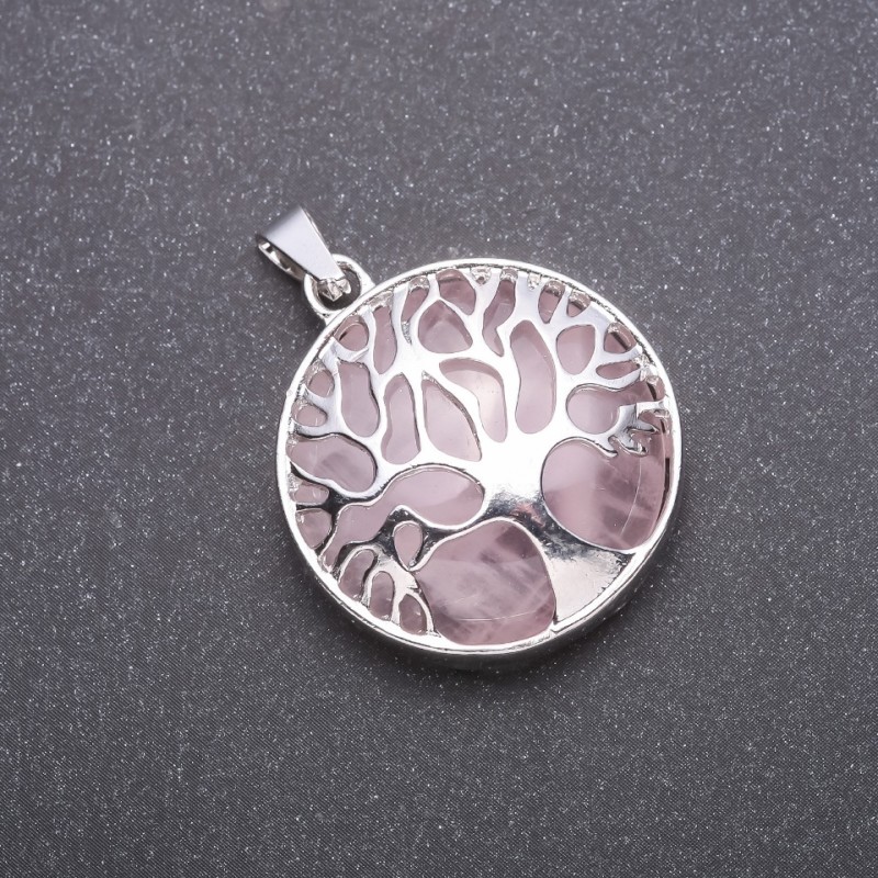 "Tree" Pendant with Natural Rose Quartz Stone, diameter 27mm