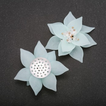 Flower Lilies Bead Embroidery Blue Acrylic, Ø 50 mm (+/-)