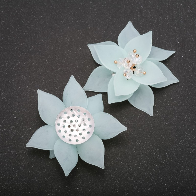 Flower Lilies Bead Embroidery Blue Acrylic, Ø 50 mm (+/-)