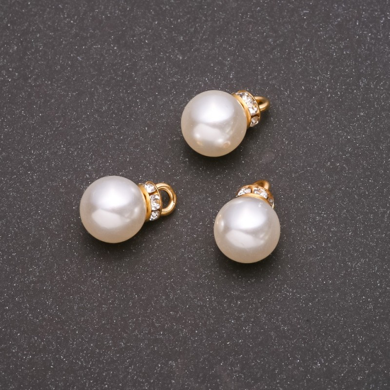 "Pearl" Pendant (Plastic), Small, Yellow Metal 10x15mm, Hole Diameter 2.5mm, Pack of 10pcs +