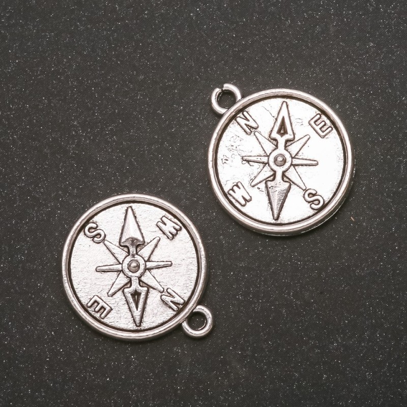Pendant Fittings Compass in grey metal 20x23mm, hole diameter about 4mm, packaging 20g +-7 pcs