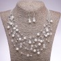 Set of Earrings and Necklace "On the Strings of the Soul" white beads, diameter 5-8mm, length 45-50cm