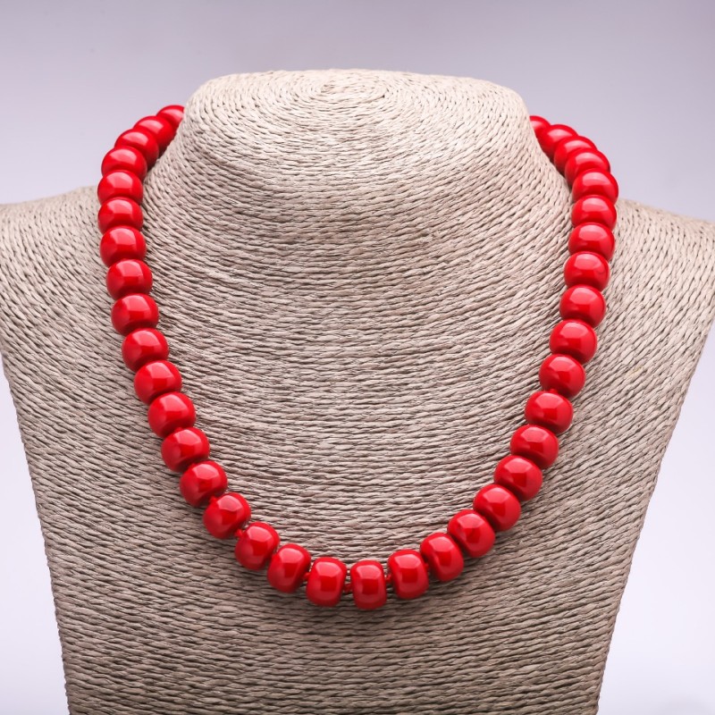 Coral Bead Necklace (Pressed) rondelle, diameter 12x9mm, length 45cm