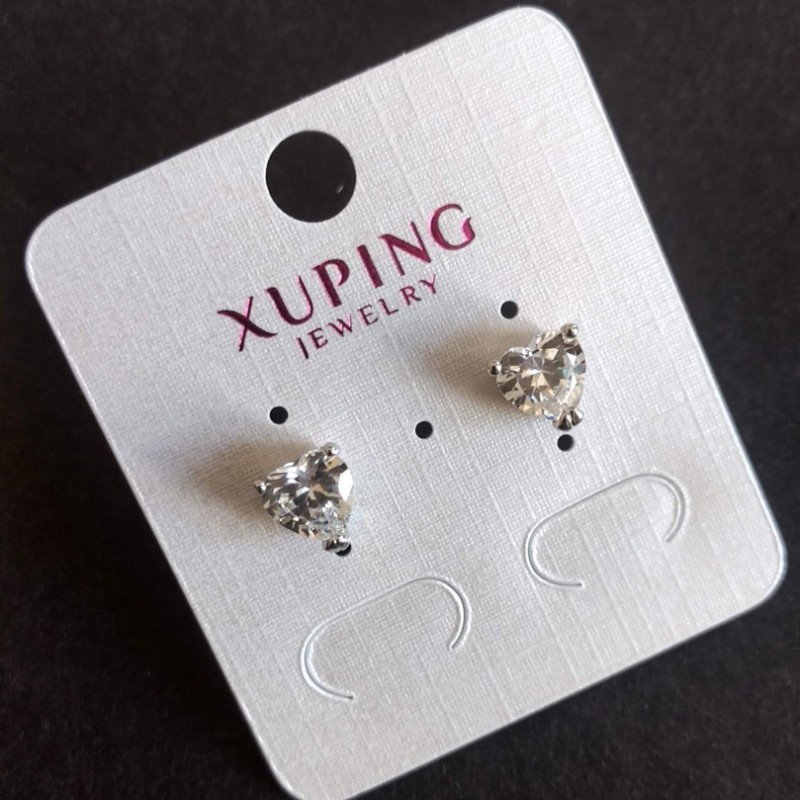 Earrings Xuping Stud Earrings Hearts, rhodium plated, 8mm diameter, 8mm length