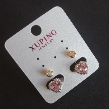 Earrings Xuping Hearts with Pink Crystals 20×10mm 18K Gold Plated, Rhodium