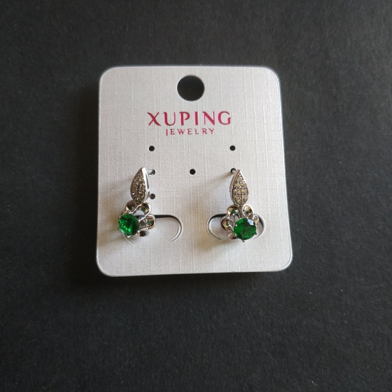 Xuping Earrings with Green Zircons 17x13mm Rhodium