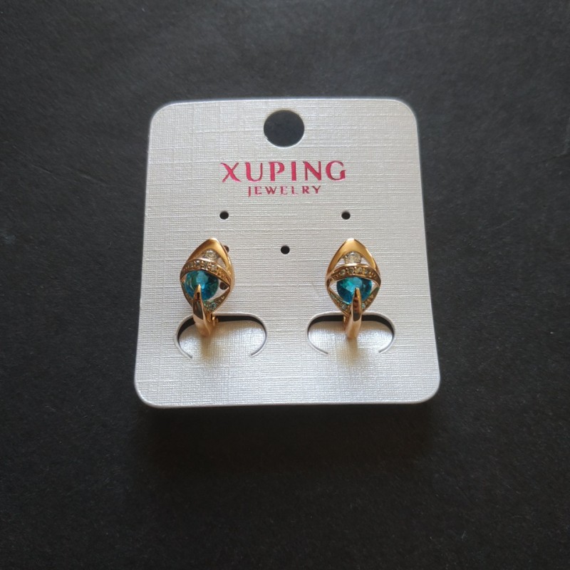 Xuping Earrings with Blue Stones 15x12mm 18k Gold Plated