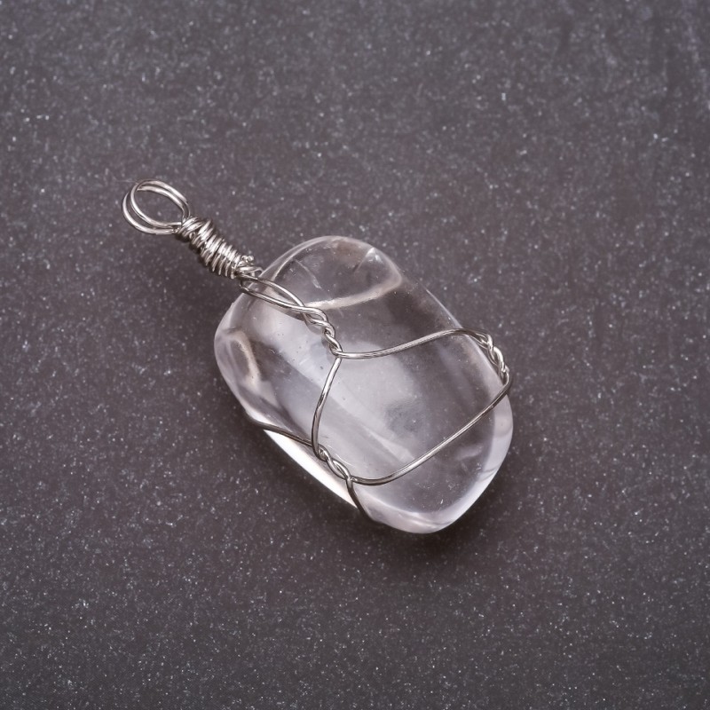 Pendant with natural stone tumbled Crystal in silver-plated setting 20x20mm (±)