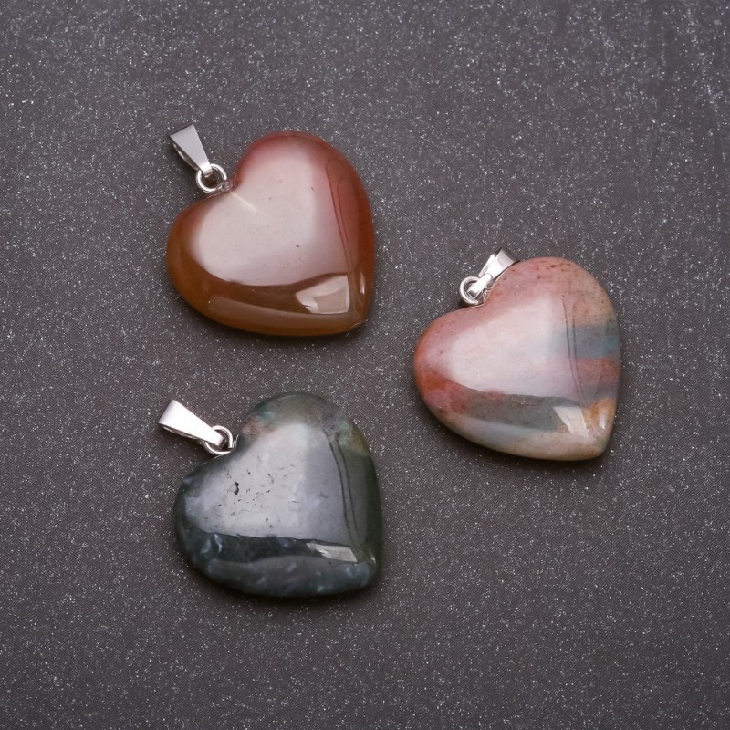 Heart Pendant made of natural Moss Agate stone, 28x19x19mm (+/-)