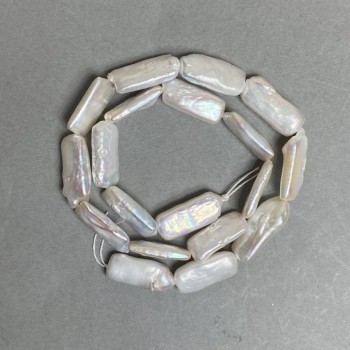 Baroque Pearl Beads on Strand with "Petrol" Sheen, Warm Tone, Diameter 10x21mm, Length 41cm (+-)