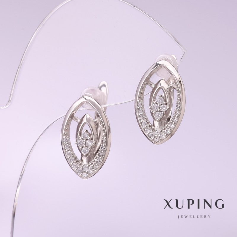Xuping Earrings with White Crystals 17x10mm Rhodium
