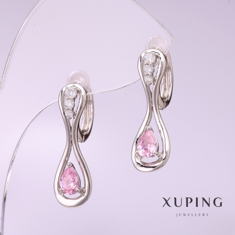 Xuping Earrings with Pink Stone 25x8mm Rhodium