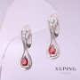 Earrings Xuping with red stone 25x8mm Rhodium-plated