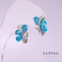 Earrings Xuping with Blue Stone 10x15mm Rhodium Plating