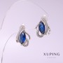 Xuping earrings with blue stone 13x18mm Rhodium