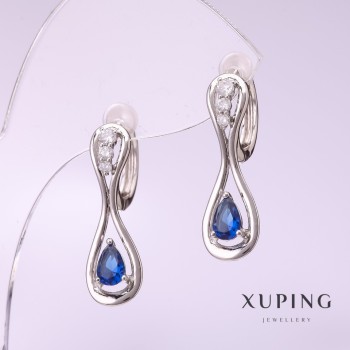 Earrings Xuping with Blue Stone 25x8mm Rhodium