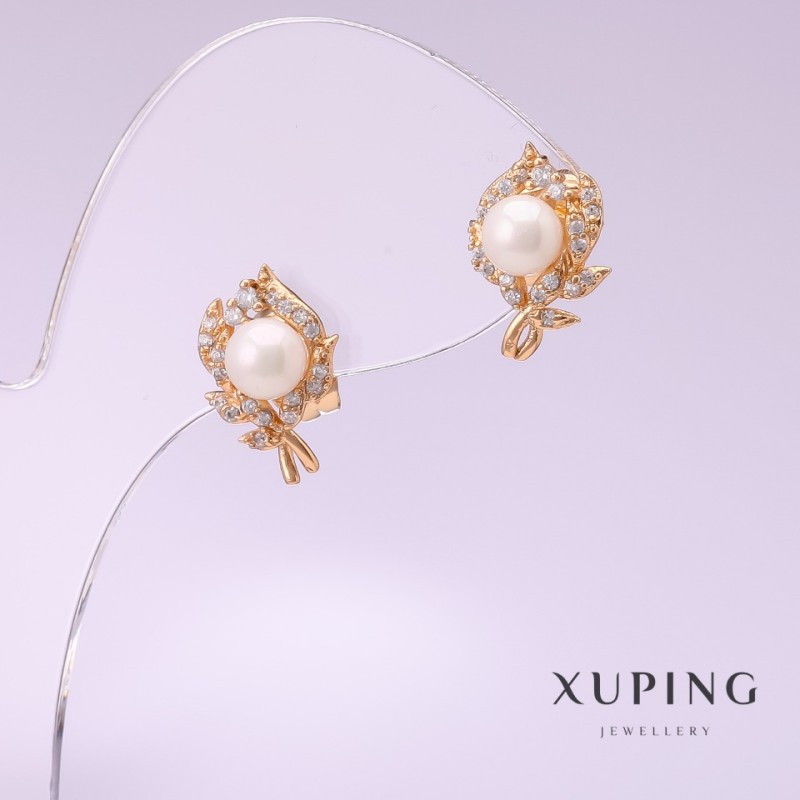 Xuping Earrings with Pearls "Mallorca" 9x14mm 18K Gold Plating