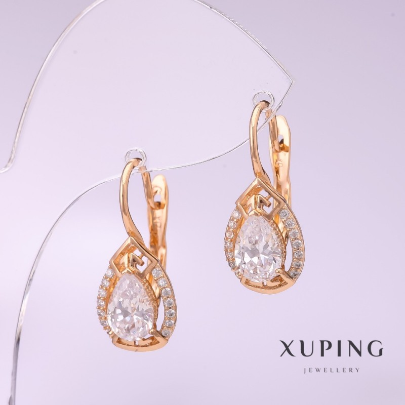 Xuping Earrings with White Stones 24x10mm 18k Gold Plated