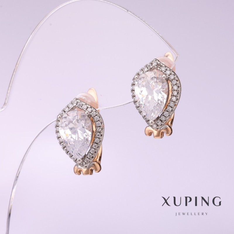 Xuping Earrings with White Stones, 17x10mm, 18K Gold Plated