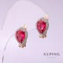 Earrings Xuping with Raspberry-Coloured Stone 10×14mm 18k Gold Plated