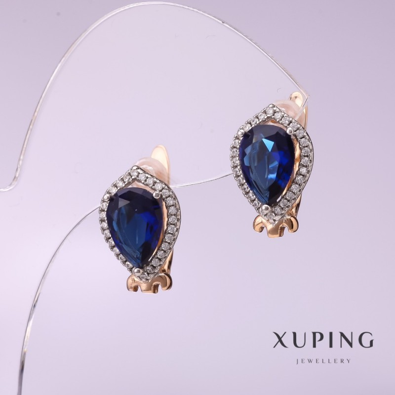 Xuping Earrings with blue stones 10×14mm 18K gold-plated