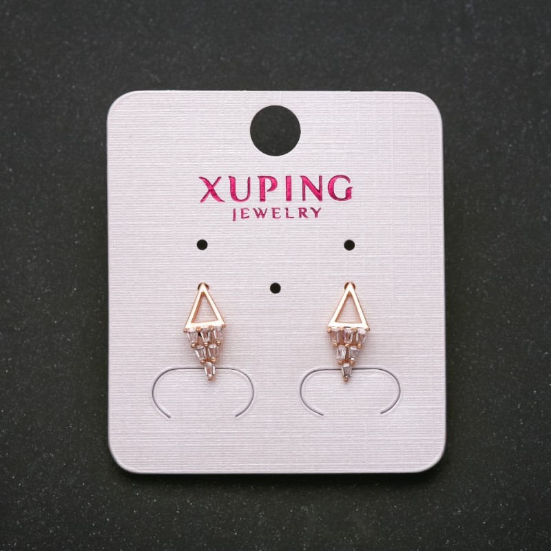Xuping stud earrings with white stones, 14mm length, 18K gold plated