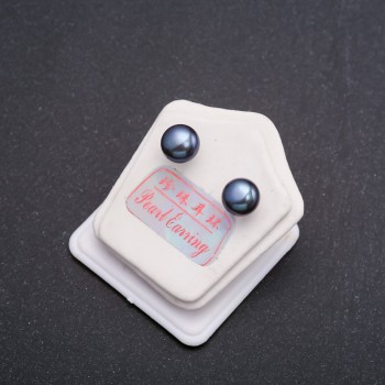 Stud earrings with freshwater pearls, silver-tone clasp, 8–9mm diameter, black Prince colour