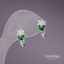 Xuping Earrings with Green Stones 17x7mm Rhodium