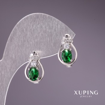 Earrings Xuping with green stones 15x9mm Rhodium