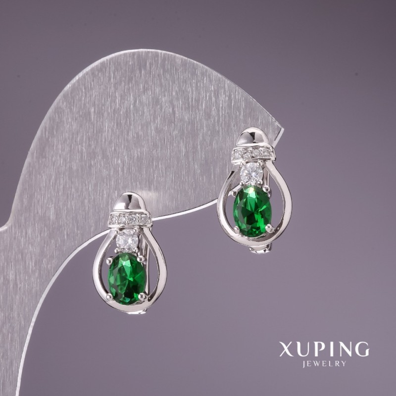 Earrings Xuping with green stones 15x9mm Rhodium