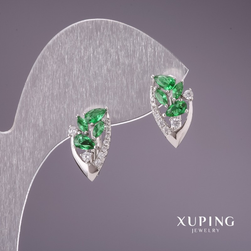 Earrings Xuping with Green Stones 16x8mm Rhodium