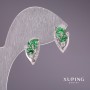 Earrings Xuping with Green Stones 16x8mm Rhodium