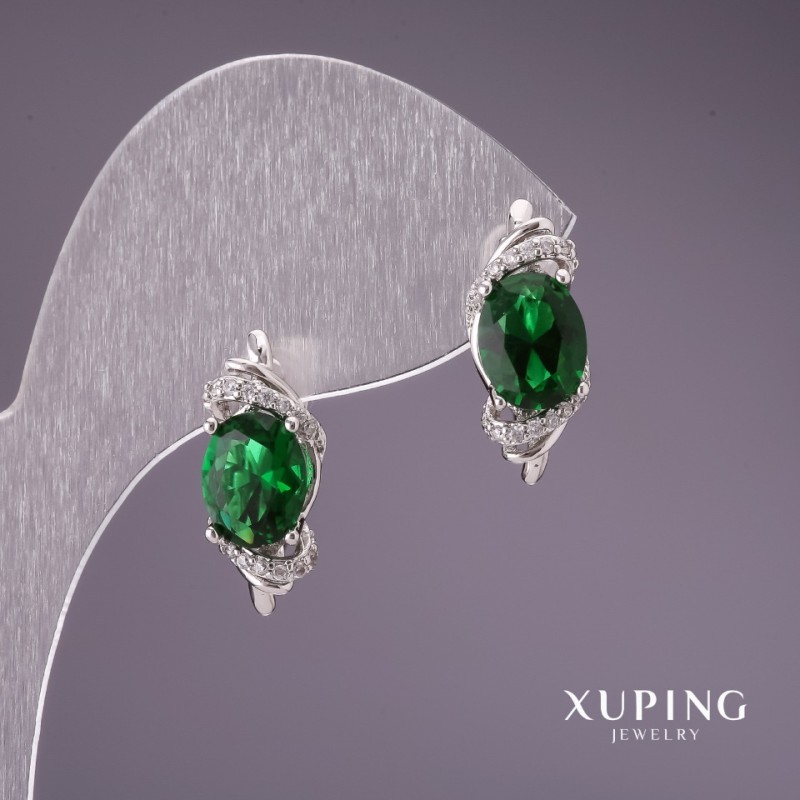 Earrings Xuping with green stones 18×7mm Rhodium