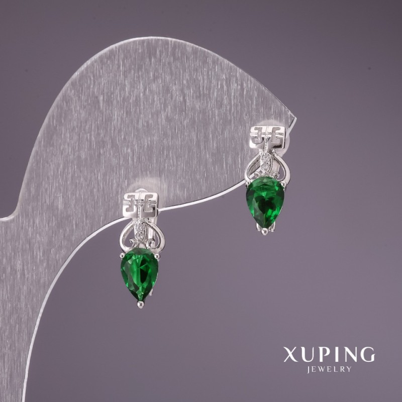 Earrings Xuping with green stones 15x6mm rhodium