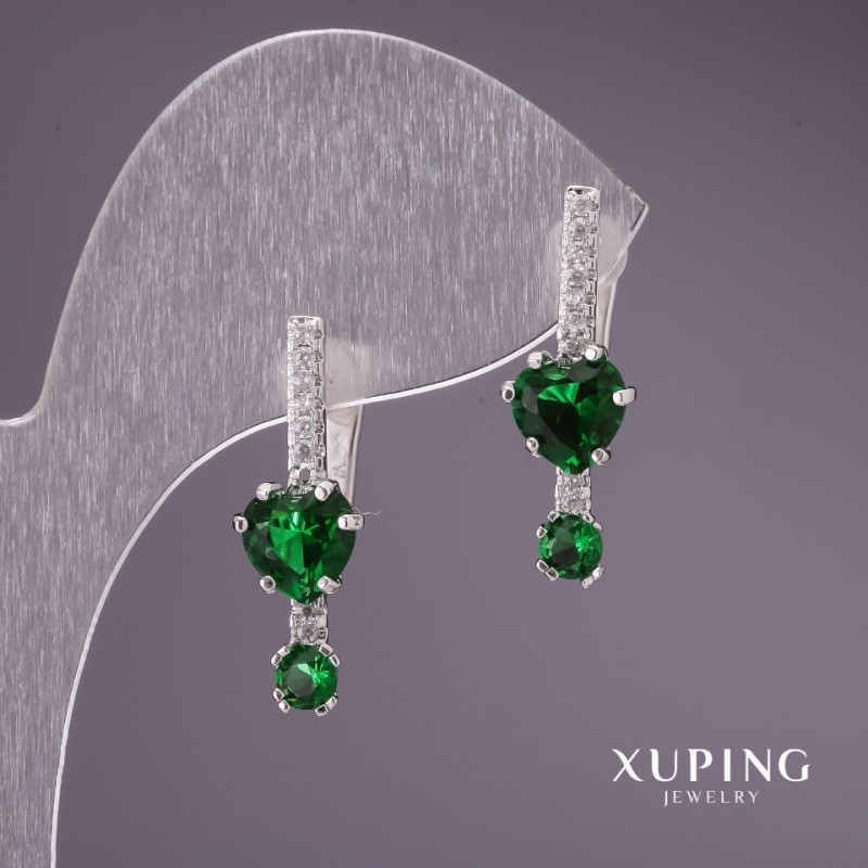 Xuping Earrings with Green Stones 24×8mm Rhodium