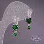 Xuping Earrings with Green Stones 24×8mm Rhodium