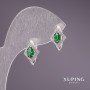 Earrings Xuping with Green Stones 15×10mm Rhodium