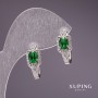 Earrings Xuping with green stones 28×8mm Rhodium