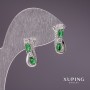 Xuping Earrings with Green Stones 16x7mm Rhodium