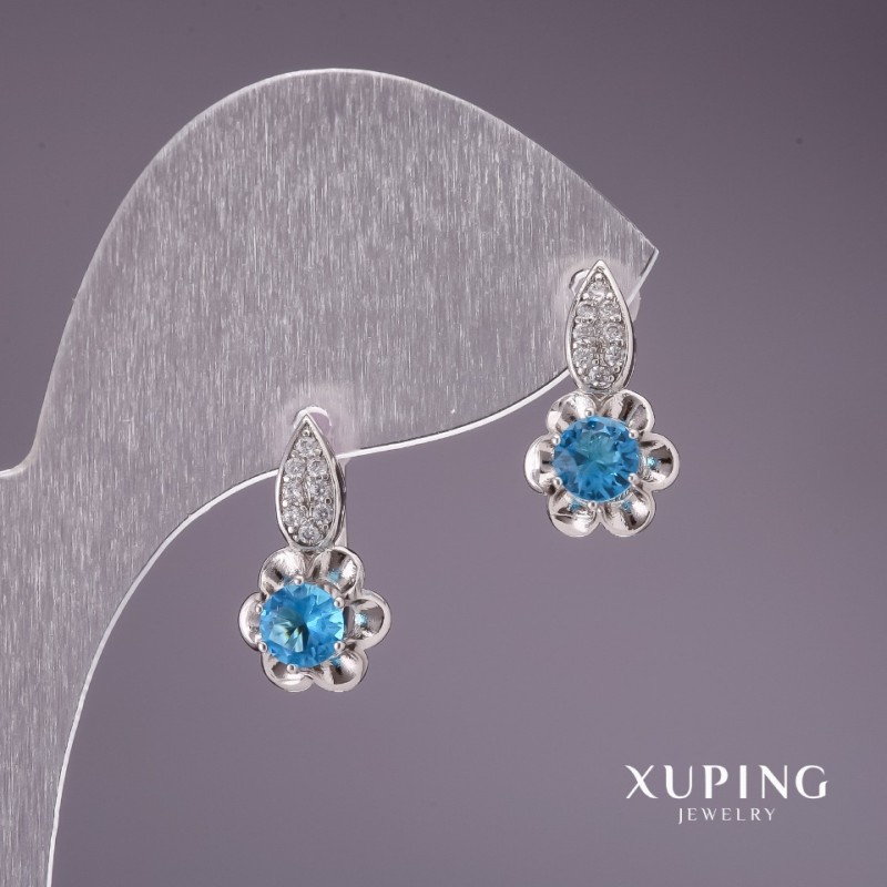 Xuping Earrings with Blue Stones 17x10mm Rhodium