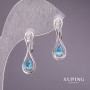 Xuping Earrings with Blue Stones Rhodium Plating