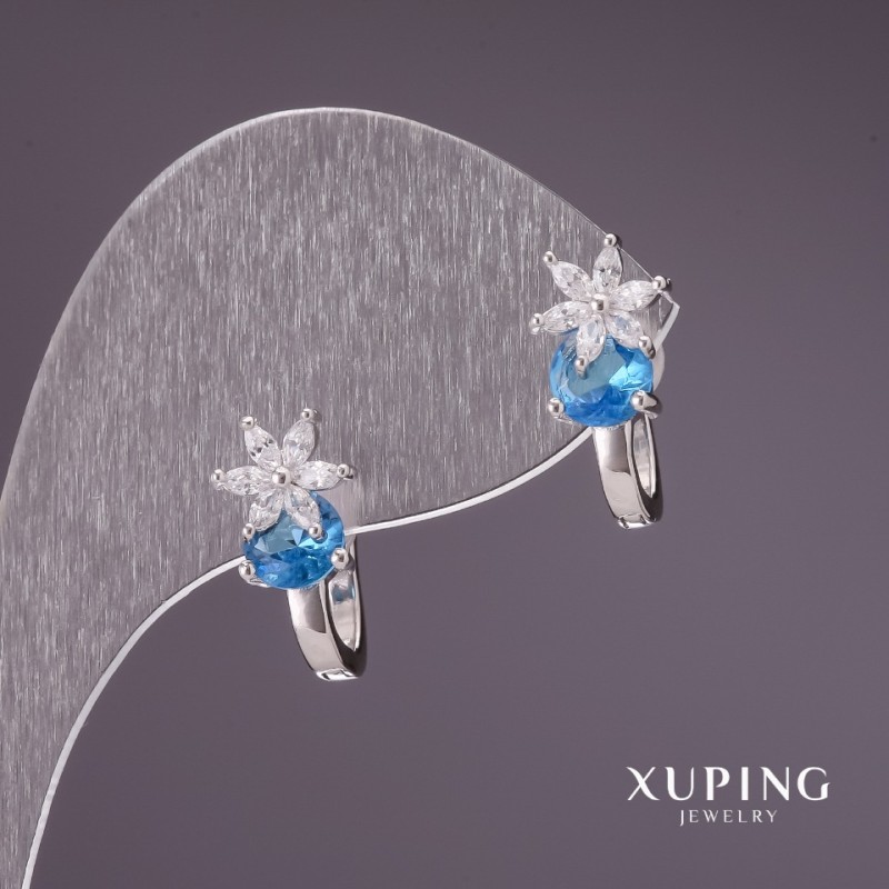 Xuping Earrings with Blue Stones 17x8mm Rhodium