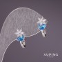 Xuping Earrings with Blue Stones 17x8mm Rhodium